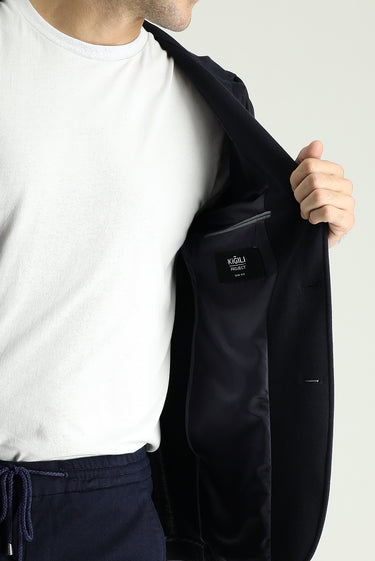 Siyah Lacivert Super Slim Fit Ekstra Dar Kesim Kapüşonlu Spor Örme Ceket