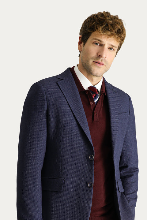Açık Lacivert 6 Drop Regular Fit Standart Kesim Yünlü Desenli Klasik Ceket