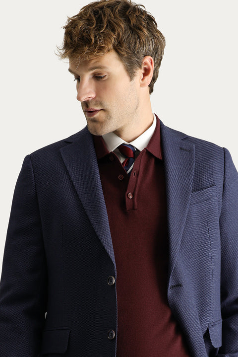 Açık Lacivert 6 Drop Regular Fit Standart Kesim Yünlü Desenli Klasik Ceket
