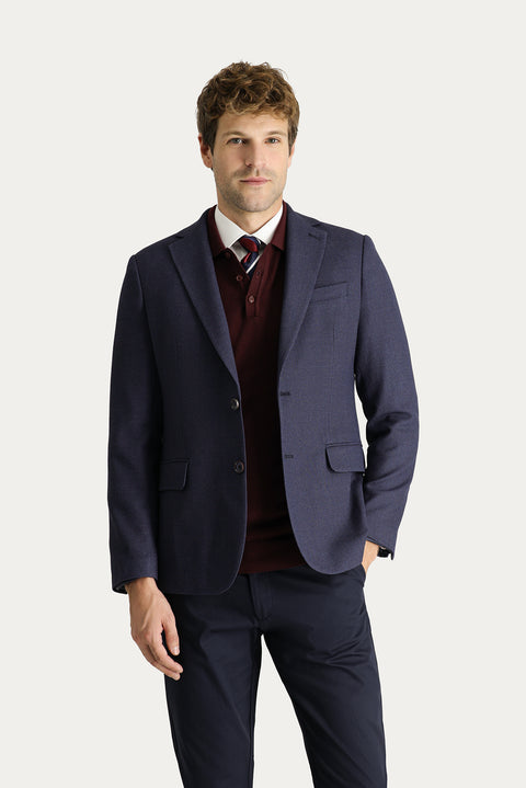 Açık Lacivert 6 Drop Regular Fit Standart Kesim Yünlü Desenli Klasik Ceket