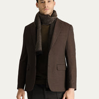 Koyu Kahve Regular Fit Yünlü Desenli Klasik Ceket