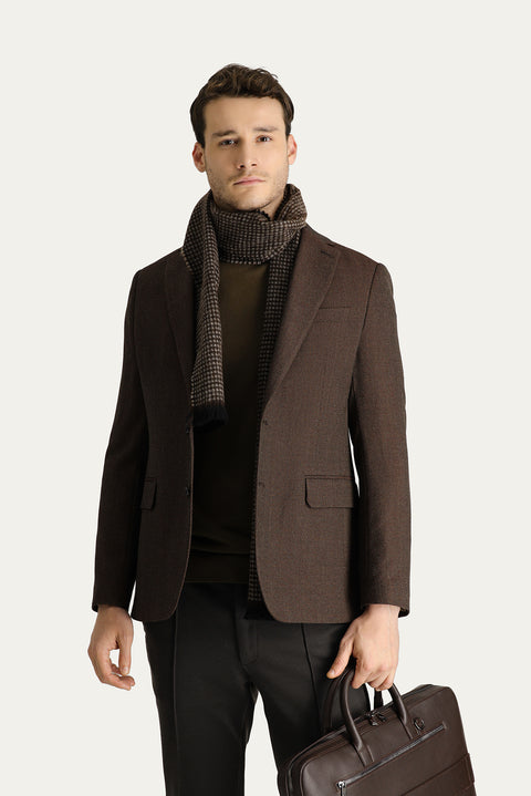 Koyu Kahve 6 Drop Regular Fit Standart Kesim Yünlü Desenli Klasik Ceket
