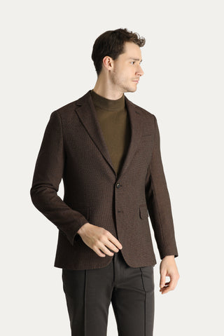  Koyu Kahve 6 Drop Regular Fit Standart Kesim Yünlü Desenli Klasik Ceket