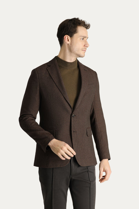 Koyu Kahve 6 Drop Regular Fit Standart Kesim Yünlü Desenli Klasik Ceket