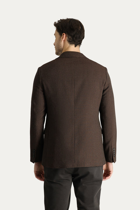 Koyu Kahve 6 Drop Regular Fit Standart Kesim Yünlü Desenli Klasik Ceket