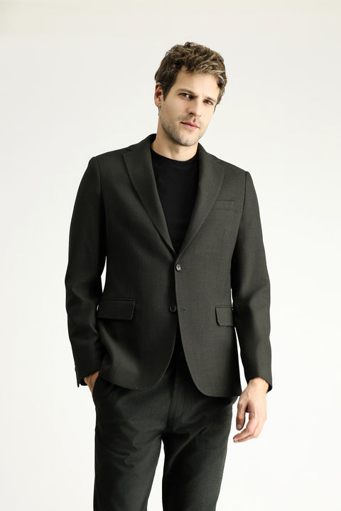 Koyu Haki 6 Drop Regular Fit Standart Kesim Yünlü Desenli Klasik Ceket