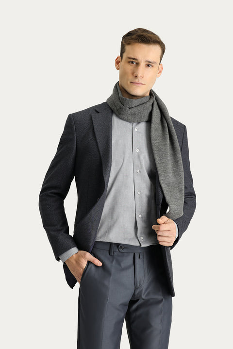 Koyu Lacivert 4 Drop Relaxed Fit Rahat Kesim Klasik Desenli Ceket