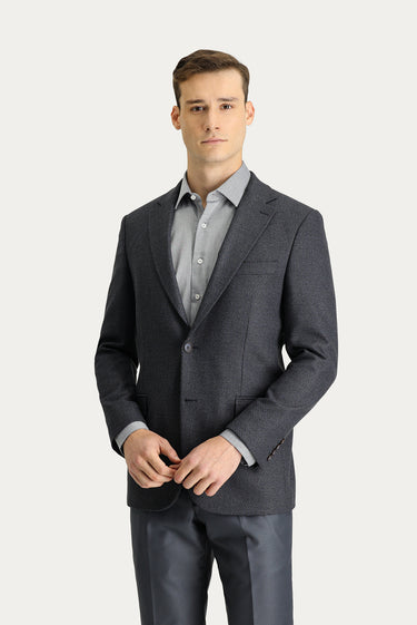Koyu Lacivert Relaxed Fit Rahat Kesim Klasik Desenli Ceket