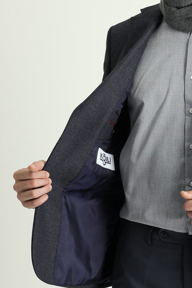 Koyu Lacivert Relaxed Fit Rahat Kesim Klasik Desenli Ceket
