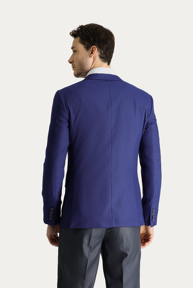 Orta Lacivert Super Slim Fit Ekstra Dar Kesim Klasik Desenli Ceket