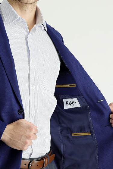 Orta Lacivert Super Slim Fit Ekstra Dar Kesim Klasik Desenli Ceket