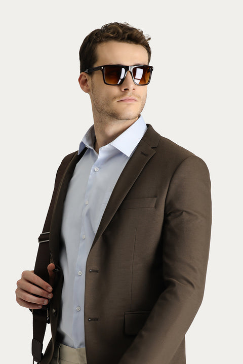 Koyu Kahve 7 Drop Super Slim Fit Eksra Dar Kesim Klasik Desenli Ceket