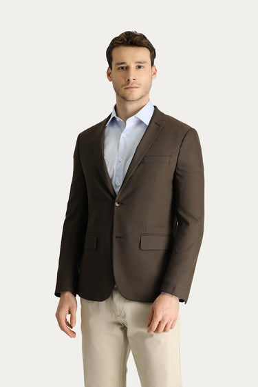 Koyu Kahve Super Slim Fit Ekstra Dar Kesim Klasik Desenli Ceket