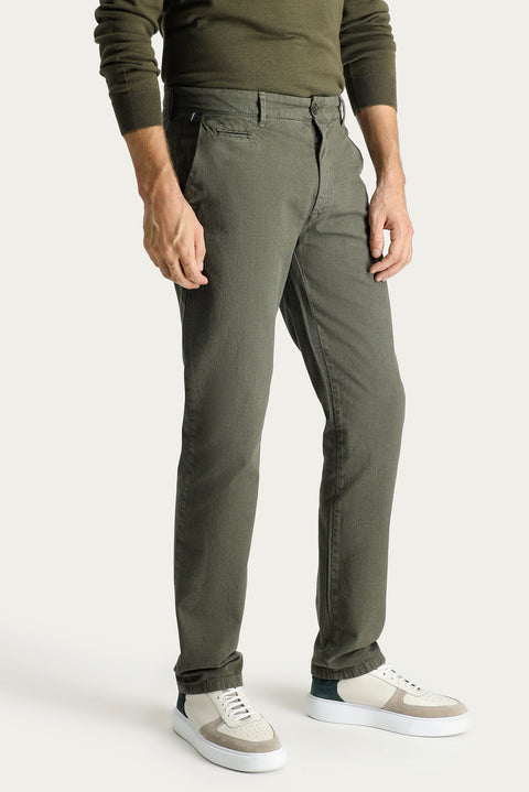 Yağ Yeşili-Olive Regular Fit Standart Kesim Likralı Kanvas / Chino Pantolon