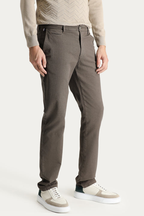 Dark Mink Regular Fit Standard Cut Lycra Canvas / Chino Trousers