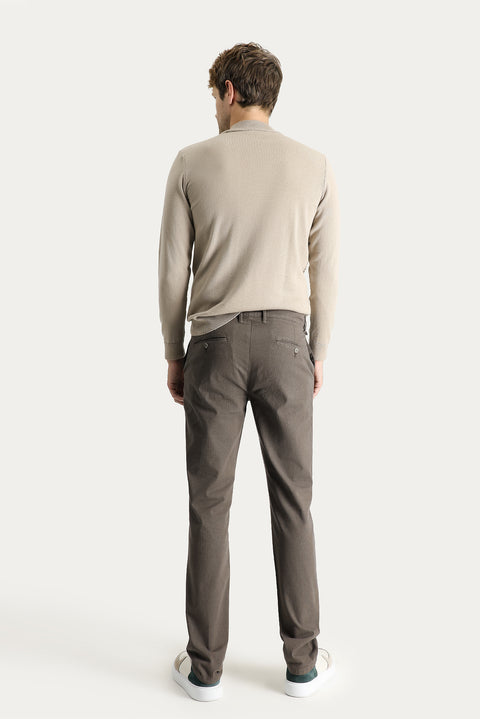 Dark Mink Regular Fit Standard Cut Lycra Canvas / Chino Trousers