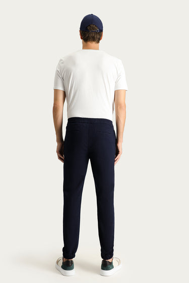 Koyu Lacivert Slim Fit Dar Kesim Beli Lastikli İpli Likralı Pantolon
