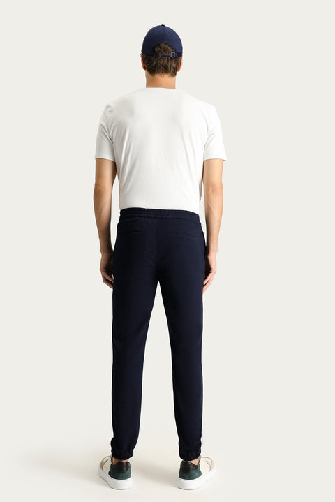 Koyu Lacivert 7 Drop Slim Fit Dar Kesim Beli Lastikli İpli Likralı Jogger Pantolon