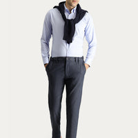 Koyu Lacivert Slim Fit Dar Kesim Desenli Beli Lastikli Likralı Kanvas / Chino Pantolon