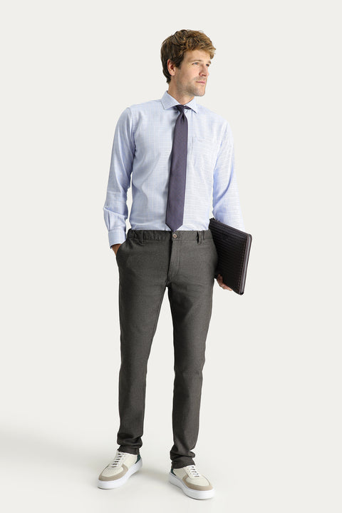 Koyu Kahve Regular Fit Standart Kesim Desenli Beli Lastikli Likralı Kanvas / Chino Pantolon