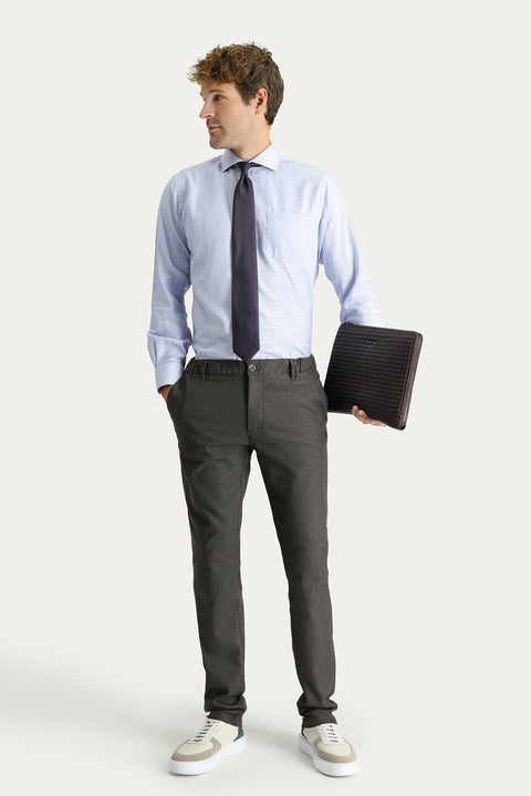 Koyu Kahve Regular Fit Standart Kesim Desenli Beli Lastikli Likralı Kanvas / Chino Pantolon