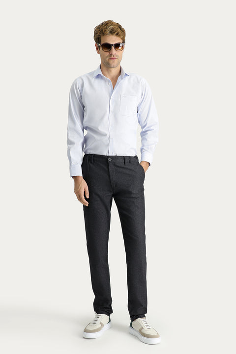 Koyu Antrasit Regular Fit Standart Kesim Desenli Beli Lastikli Likralı Kanvas / Chino Pantolon