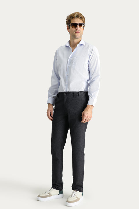 Koyu Antrasit Slim Fit Dar Kesim Desenli Beli Lastikli Likralı Kanvas / Chino Pantolon