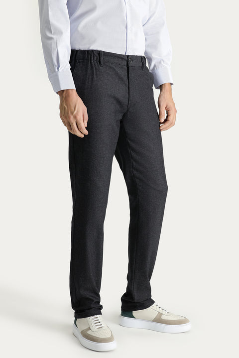 Koyu Antrasit Slim Fit Dar Kesim Desenli Beli Lastikli Likralı Kanvas / Chino Pantolon