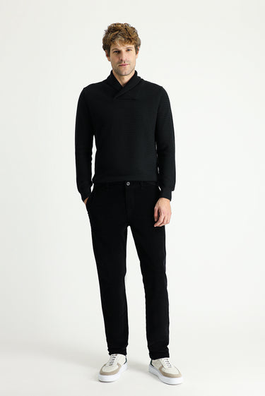 Siyah Regular Fit Likralı Kadife Pantolon