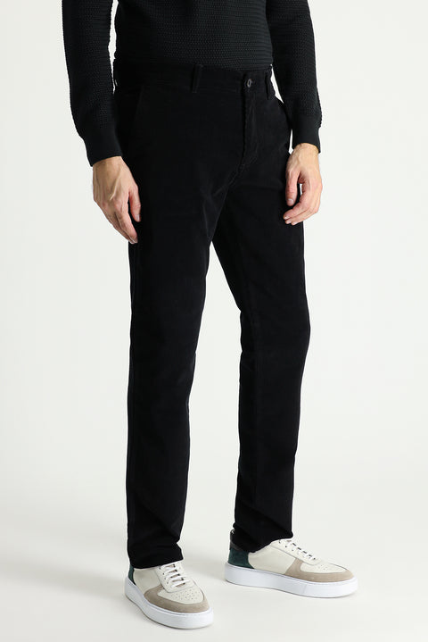 Black Slim Fit Narrow Cut Lycra Velvet Trousers