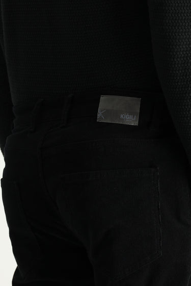 Siyah Regular Fit Likralı Kadife Pantolon