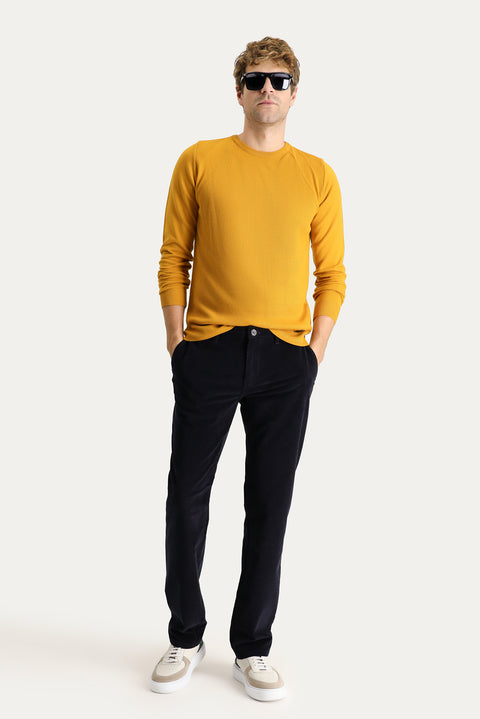 Koyu Lacivert 4 Drop Relaxed Fit Rahat Kesim Likralı Kadife Pantolon