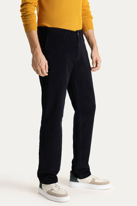 Dark Navy Slim Fit Skinny Stretch Velvet Trousers
