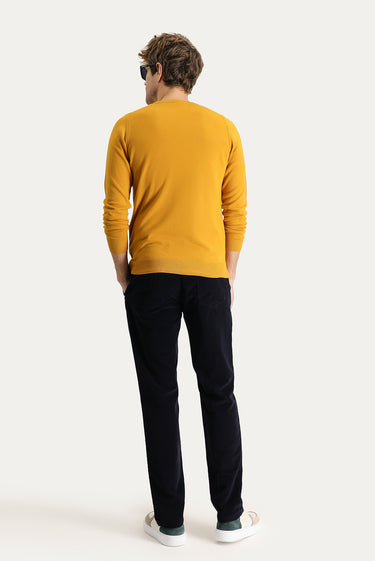 Koyu Lacivert Slim Fit Dar Kesim Likralı Kadife Pantolon