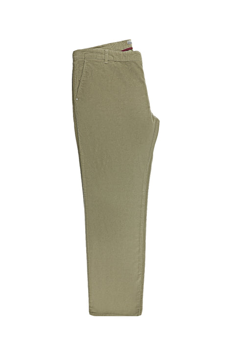 Light Beige Regular Fit Standard Cut Lycra Velvet Trousers