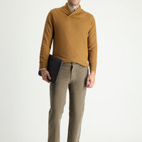 Koyu Bej 7 Drop Slim Fit Dar Kesim Likralı Kadife Pantolon