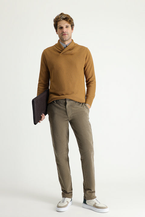 Dark Beige Relaxed Fit Velour Trousers with Lycra