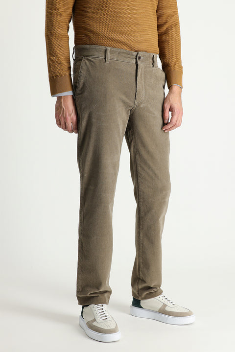 Dark Beige Relaxed Fit Velour Trousers with Lycra