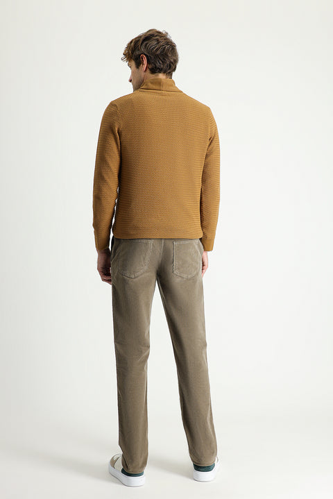 Dark Beige Relaxed Fit Velour Trousers with Lycra