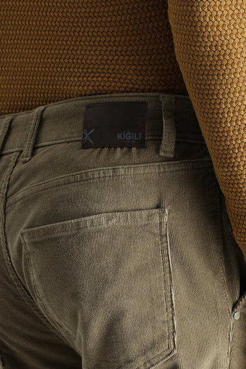 Dark Beige Relaxed Fit Velour Trousers with Lycra