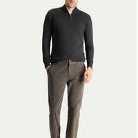 Dark Khaki Relaxed Fit Stretch Velvet Trousers