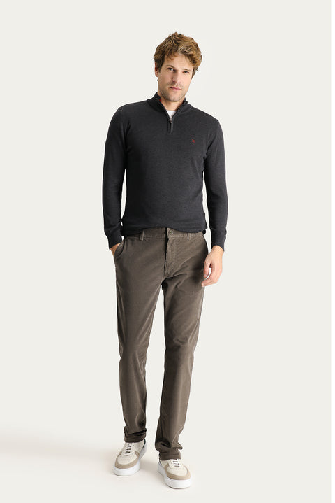 Light Khaki Slim Fit Stretch Velvet Trousers