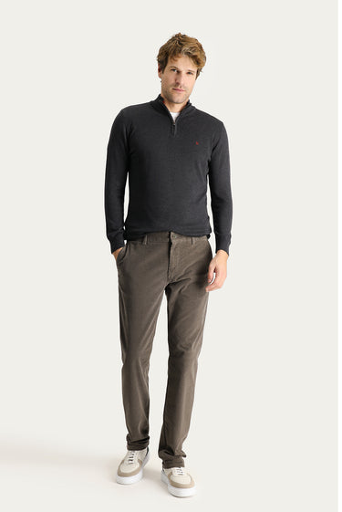 Açık Haki 7 Drop Slim Fit Dar Kesim Likralı Kadife Pantolon