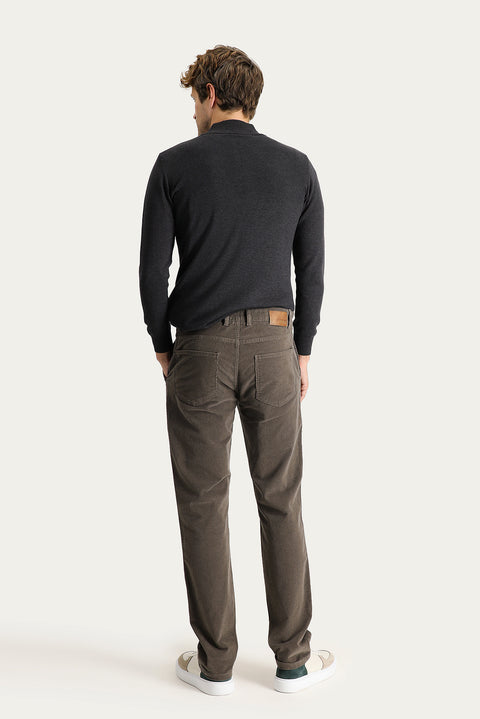 Light Khaki Slim Fit Stretch Velvet Trousers