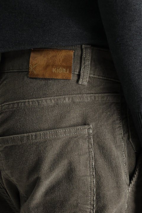 Olive Green Regular Fit Standard Cut Stretch Velvet Trousers