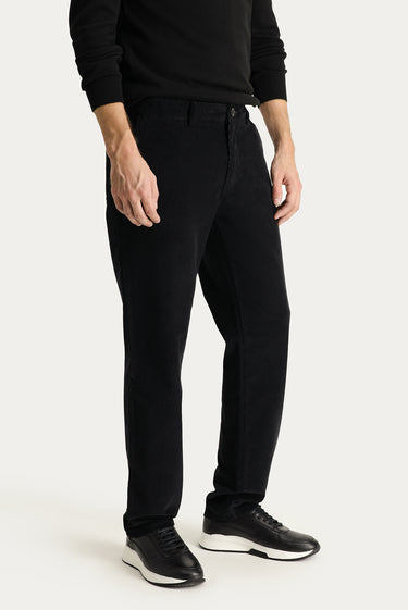 Siyah Regular Fit Likralı Kadife Pantolon
