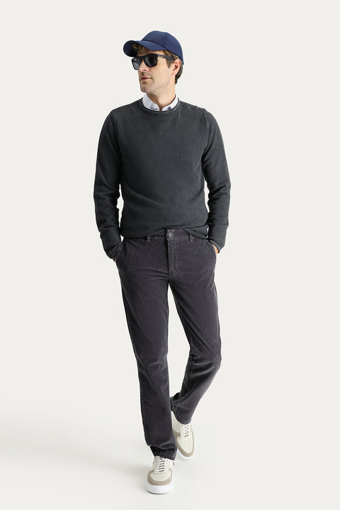 Koyu Füme 7 Drop Slim Fit Dar Kesim Likralı Kadife Pantolon