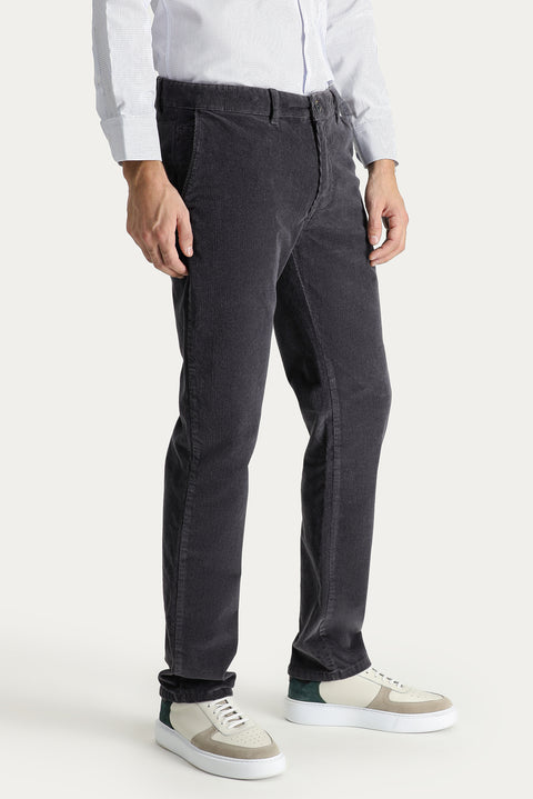 Dark Anthracite Regular Fit Standard Cut Lycra Velvet Trousers