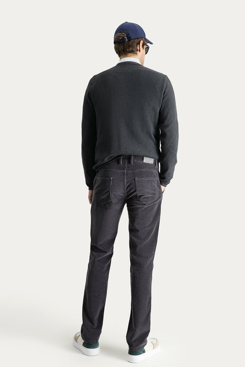 Koyu Füme Slim Fit Dar Kesim Likralı Kadife Pantolon