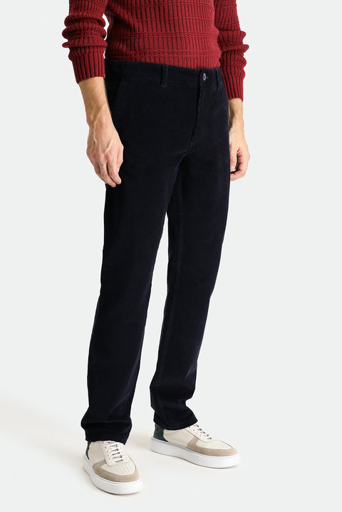 Koyu Lacivert Regular Fit Standart Kesim Likralı Kadife Pantolon